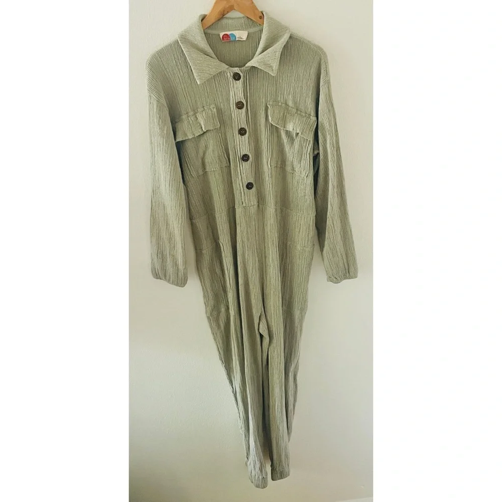 Free People Beach Calico One Piece Utility Jumpsuit - Sage Green